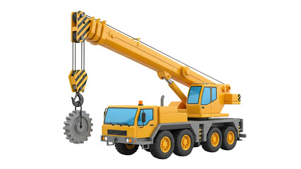 Fototapeta premium Cartoon Crane Truck Lifting a Gear