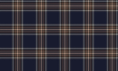 Seamless plaid fabric in navy, brown, beige, and grey. A classic yet modern design, perfect for fashion design in clothing, skirts, and trousers, adding sophistication and timeless style.