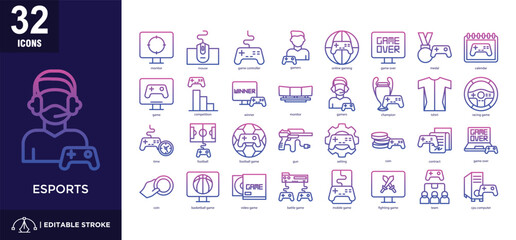 Esports line gradient icon set 