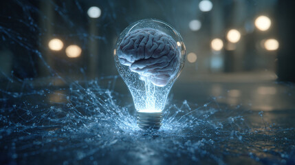 Human head with glowing lightbulb brain and digital circuit - AI artificial intelligence concept
