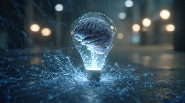 Human head with glowing lightbulb brain and digital circuit - AI artificial intelligence concept - Powered by Adobe