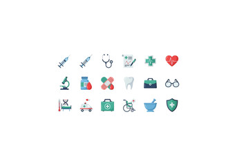 Obraz premium Vector Ilustration Concept Medical Icons Collection - Healthcare and Treatment Symbols.