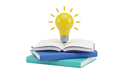 Light bulb idea on stacked books