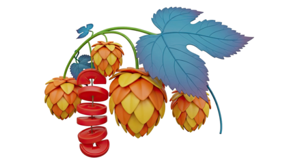 3D Render of Stylized Hops and Red Slices