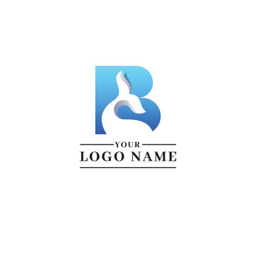 Modern Letter B Logo with Blue Whale Tail and Ocean Wave Vector Symbol Design