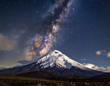 Majestic Cotopaxi Volcano under the breathtaking Milky Way Galaxy at night