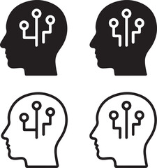 Isolated ai human brain silhouette icon, ai artificial intelligence concept, human brain ai technology illustration, minimal future tech innovation branding vector