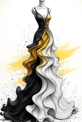 Abstract Elegant Gown Design in Black Gold and White
