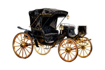 Vintage Black Carriage with Ornate Golden Wheels