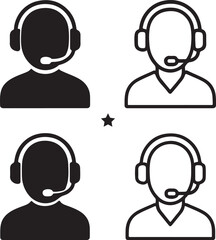 Isolated online support agent silhouette icon, customer support service concept, online customer help agent illustration, minimal service support branding, business support vector icon