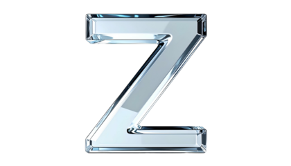 A 3D render of the letter "Z" in a polished, translucent, crystal-like material, set against a stark black background
