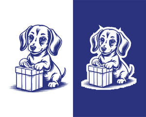 Adorable Dog with Gift Box Artwork