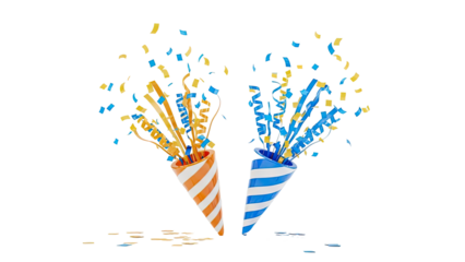 Confetti Poppers Bursting with Blue and Yellow Streamers