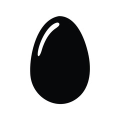 Simple graphic of a black egg with a white highlight on a white background
