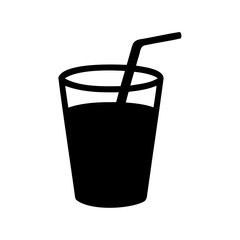 Black silhouette of a glass with a straw on a white background