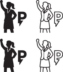 Isolated women leadership power silhouette icon, women leadership empowerment concept, strong women leadership authority illustration, minimal corporate diversity branding vector
