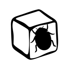 Vector image of a bug trapped inside of a white outlined cube