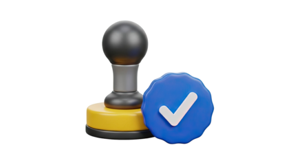 3D Rendered Stamp and Verified Checkmark Icon