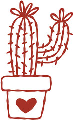Cactus in Pot Hand Drawn Line Art Vector Illustration
