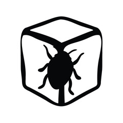 Stylized Cube Containing a Silhouette of a Beetle or Insect