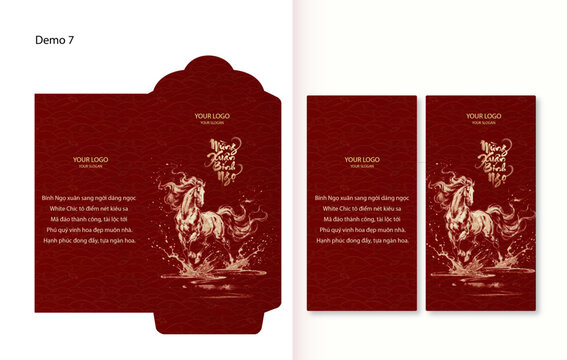 Ti&ecirc;u đề: Luxury Vietnamese Lunar New Year 2026 Red Envelope Design Year of the Horse B&iacute;nh Ngọ with Traditional Ornate Patterns