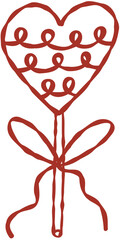Scribbled Heart Lollipop with Ribbon Hand Drawn Line Art Vector Illustration
