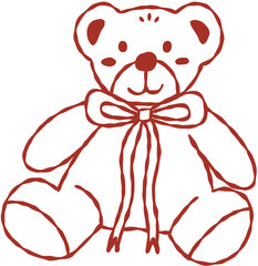 Teddy Bear with Ribbon Hand Drawn Line Art Vector Illustration