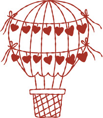 Valentines Day Hot Air Balloon Hand Drawn Line Art Vector Illustration
