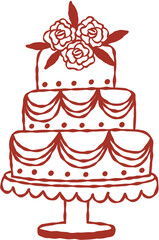 Floral Wedding Cake Hand Drawn Line Art Vector Illustration