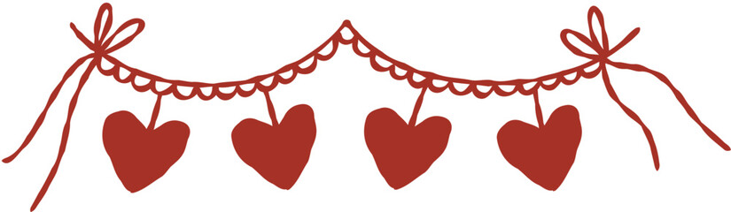 Heart Banner with Ribbons Hand Drawn Line Art Vector Illustration
