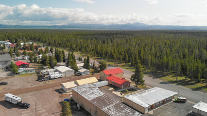 Fototapeta premium West Yellowstone, Montana. Aerial view of city buildings
