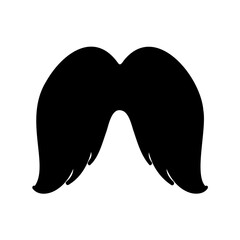 A classic handlebar mustache rendered in a bold silhouette and simple form