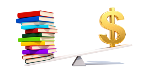 Books and Dollar Sign on Seesaw Balancing Education