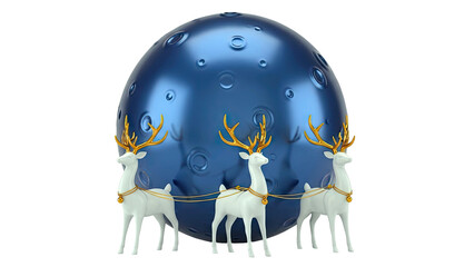 White Reindeer with Gold Antlers Pulling a Blue Moon Ornament