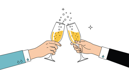 Two hands in formal business suits clinking glasses of sparkling champagne to celebrate a successful toast or special holiday occasion.