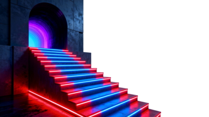 Neon-lit Staircase Leading to Futuristic Portal