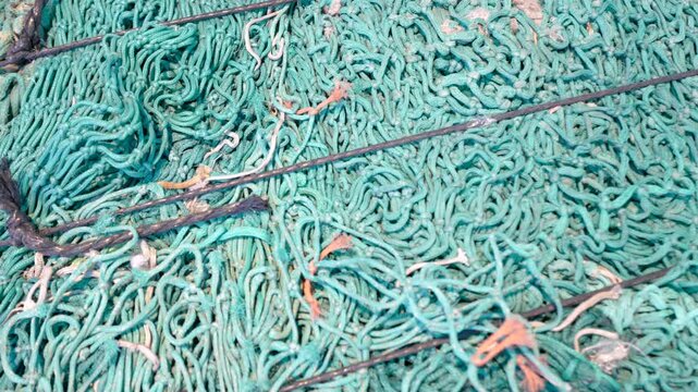 Ghost fihings nets collected from the ocean. Ghost fishing net.