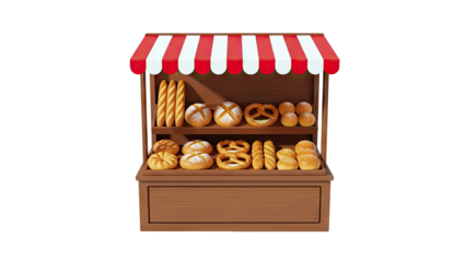 Bakery Stall Display with Assorted Breads and Pastries