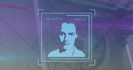 Animation of data processing and user photos over electricity poles - Powered by Adobe