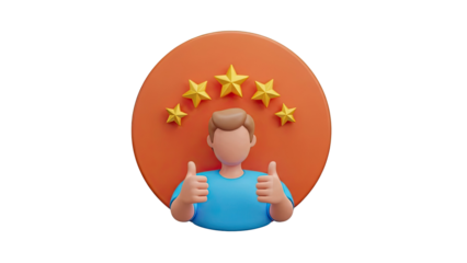 3D Man Giving Thumbs Up with Five Stars