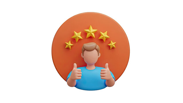 3D Man Giving Thumbs Up with Five Stars