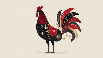Stylized rooster illustration representing Chinese New Year, zodiac sign of the rooster, celebration, tradition, confidence and prosperity