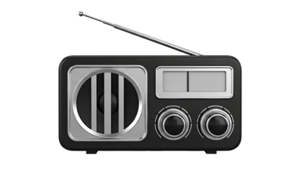 Retro black radio with chrome details and antenna
