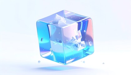 Abstract rendering of a crystalline cube with interior fractured crystal