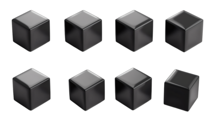 Set of black cubes 3D render icon isolated on white background