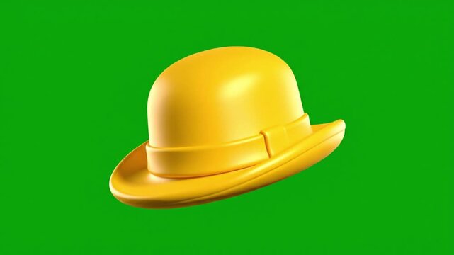 3D animation of a yellow hat rotating smoothly against a green screen background for fashion apps or clothing retail videos, cartoon animation.