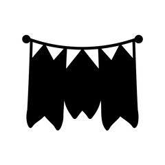Festive banner with triangle flags and black silhouette for party decorations