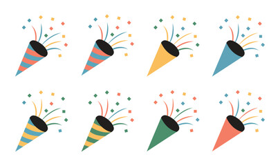 Party Popper Celebration Vector Icon Set