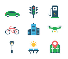 Smart City and Urban Transport Vector Icon Set