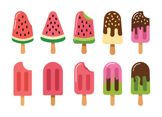 Ice Cream Popsicle Dessert Vector Icon Set